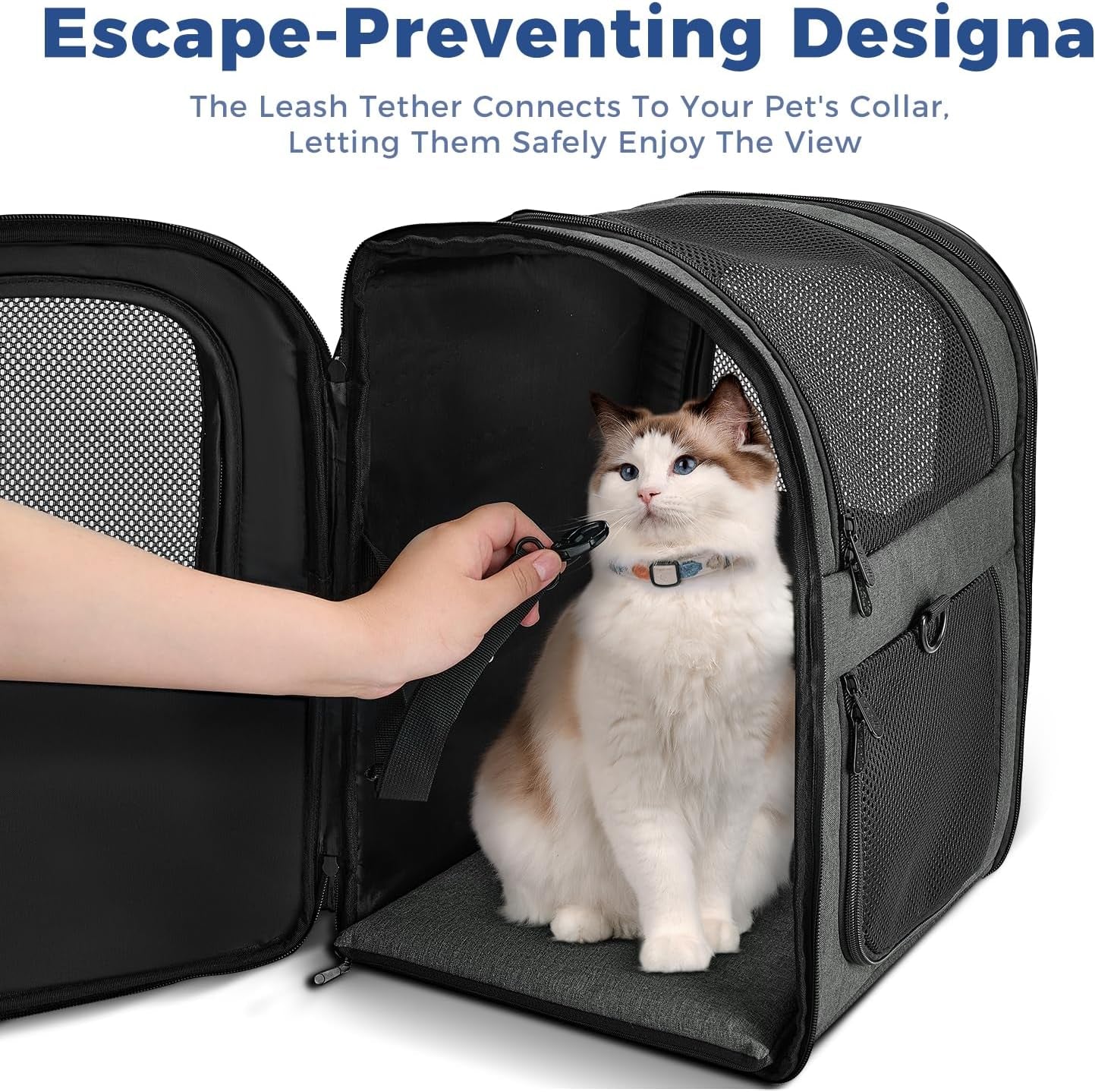 Pet Carrier Backpack for 4-15Lb Cats and Dogs, Puppies, Safety Features and Cushion Back Support | for Travel, Hiking, Outdoor Use (Gray)
