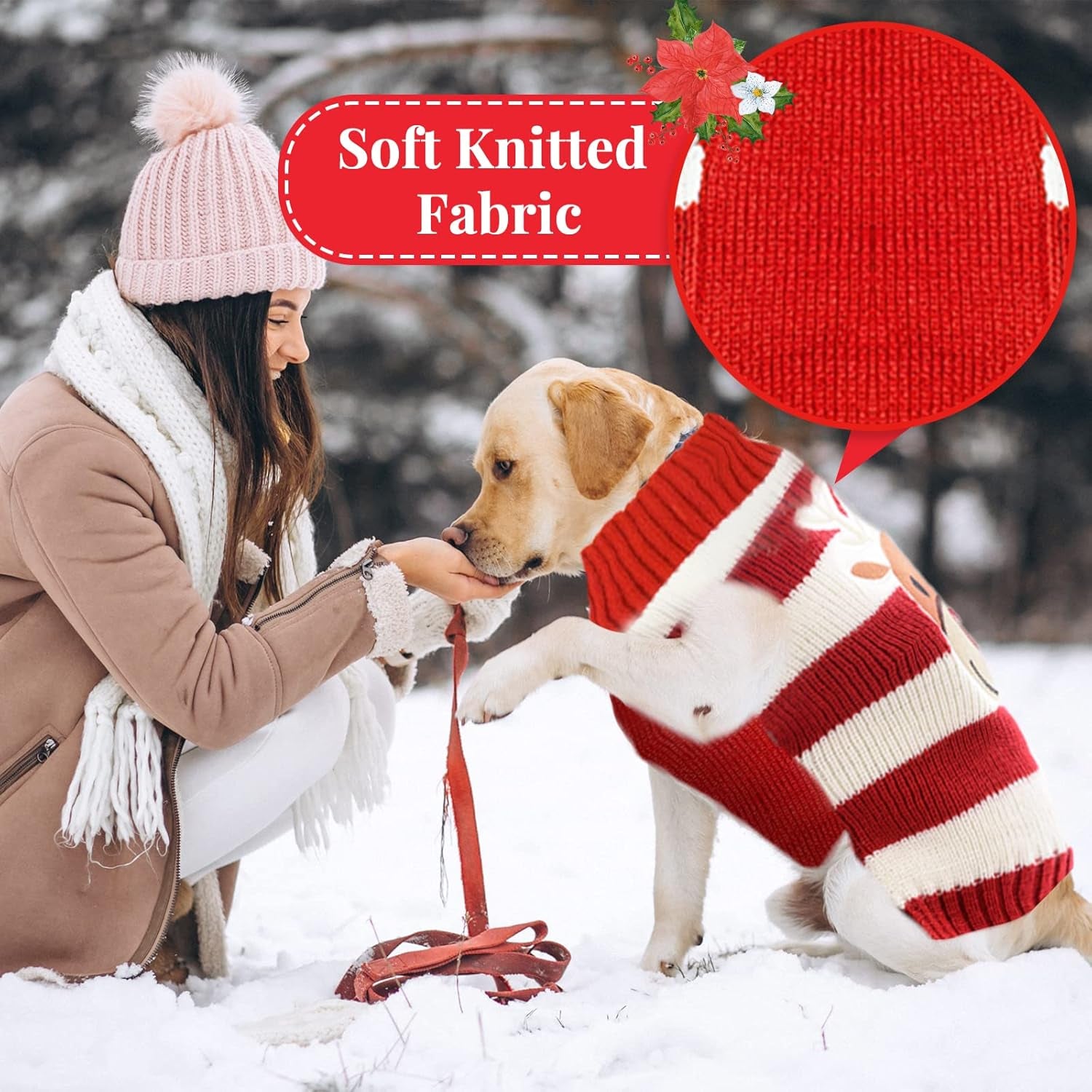 Dog Christmas Sweater Cute Reindeer Stripped Cat Ugly Xmas Outfit Holiday Puppy Costumes Fall Winter Knitted Pet Clothes for Small Medium Large Dogs Cats(S,Red)