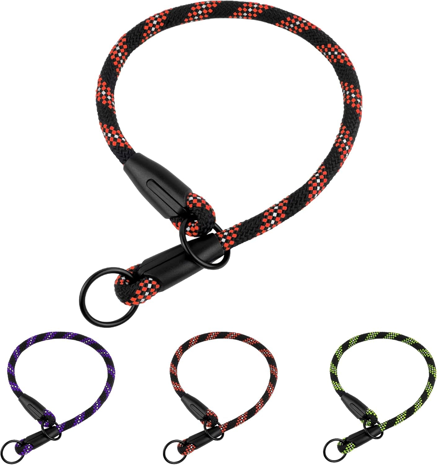 Rope Pro Training Dog Collar Braided No Pull Quick Release round Lead Collars for Dogs Small Medium Large Puppy (XS - 15.7" Long, Orange)
