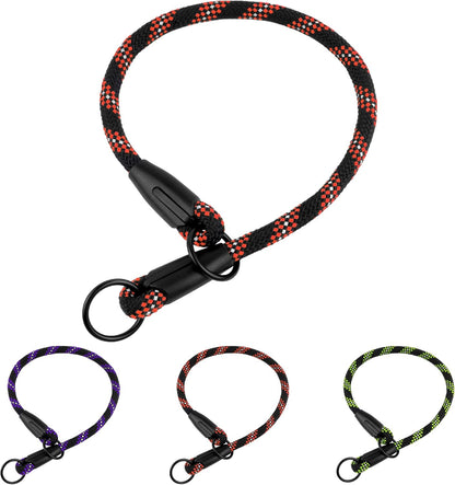 Rope Pro Training Dog Collar Braided No Pull Quick Release round Lead Collars for Dogs Small Medium Large Puppy (XS - 15.7" Long, Orange)