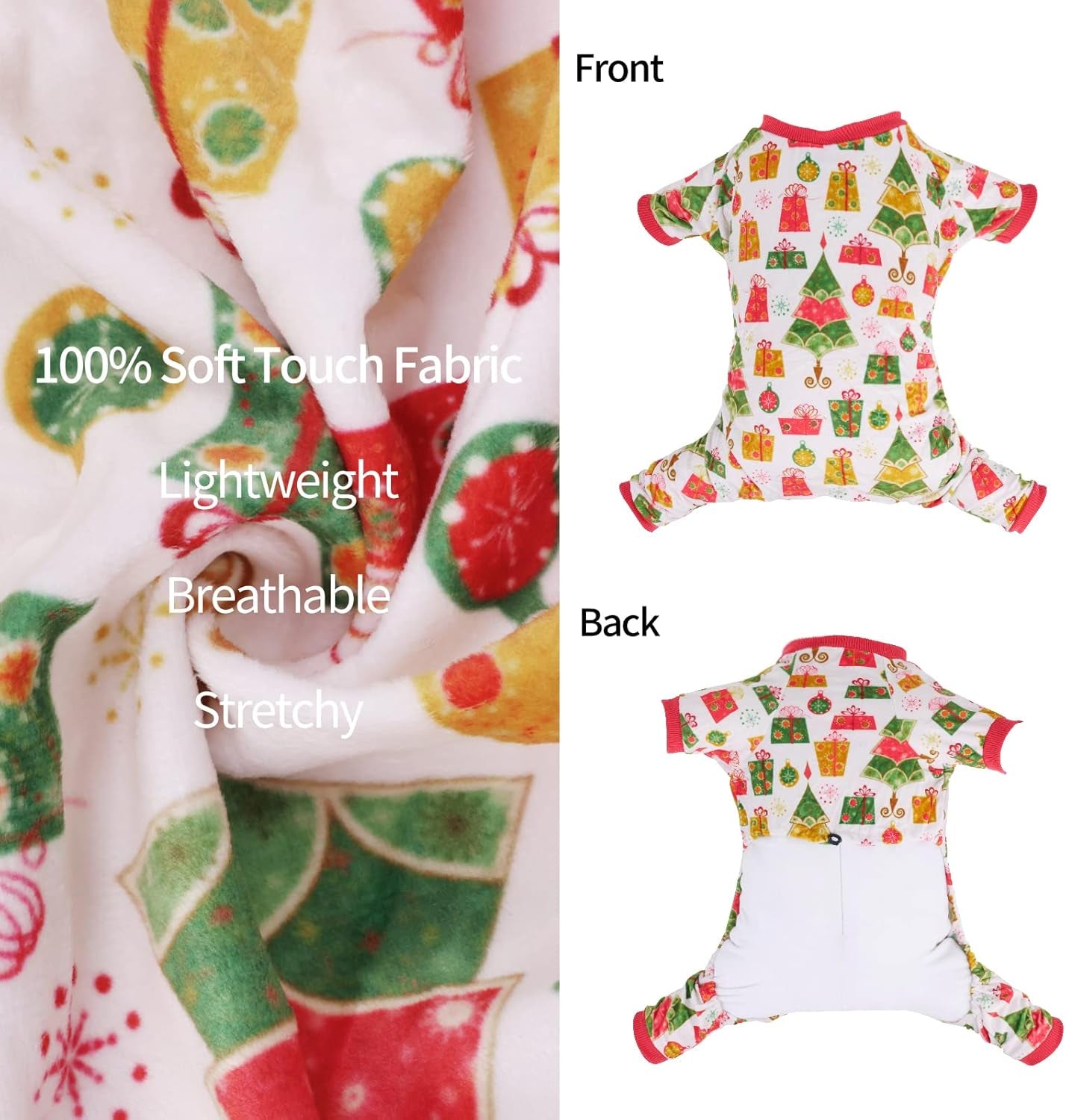 Small Dogs Christmas Outfit Soft Puppy Onesies Pjs Dog Pajamas Pet Coat Cat Apparel Comfy Doggie Jumpsuit Bodysuit for All Seasons P17S