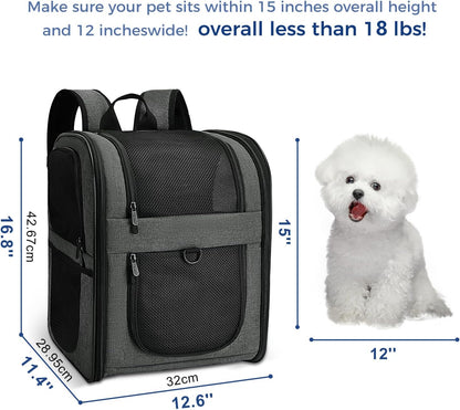 Pet Carrier Backpack for 4-15Lb Cats and Dogs, Puppies, Safety Features and Cushion Back Support | for Travel, Hiking, Outdoor Use (Gray)