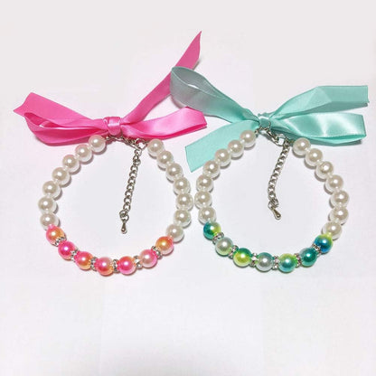 Ombre Pearls Dog Necklace Jewelry for Small Dogs Puppy - Bling Rhinestones Cat Wedding Collar - Chihuahua Yorkie Girl Clothes Costume Outfits Accessories (Ombre Blue, Size S)