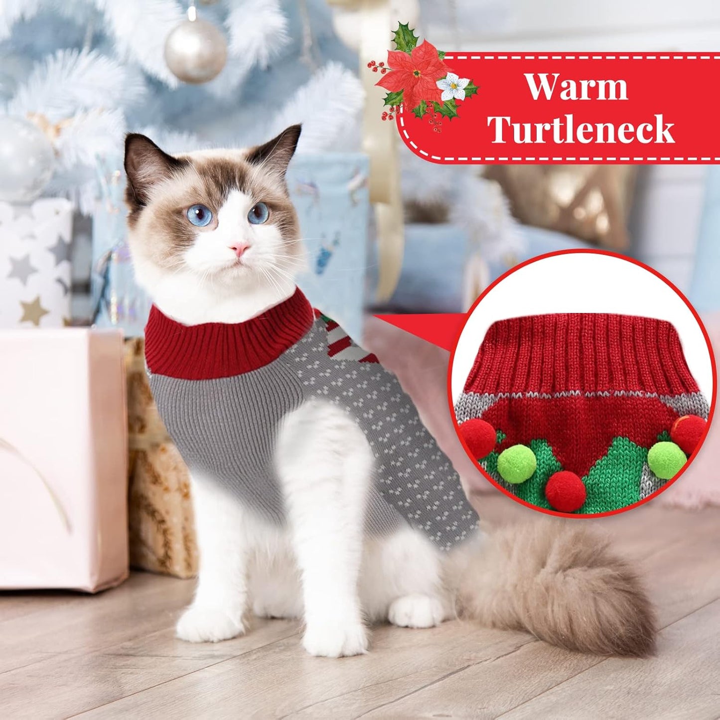 Dog Christmas Sweater Cute Funny Clown Cat Ugly Xmas Outfit Holiday Puppy Costumes Fall Winter Pet Knitted Sweaters Clothes for Small Medium Large Dogs Cats(Xs,Green)