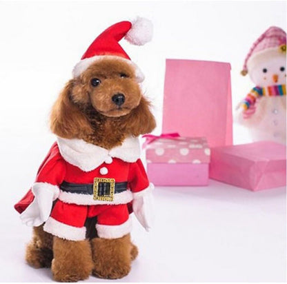 Pet Christmas Costumes Dog Suit with Cap Santa Claus Suit Dog Hoodies Cat Xmas Costumes (Red, L)
