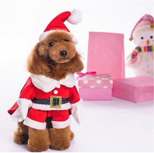 Pet Christmas Costumes Dog Suit with Cap Santa Claus Suit Dog Hoodies Cat Xmas Costumes (Red, L)