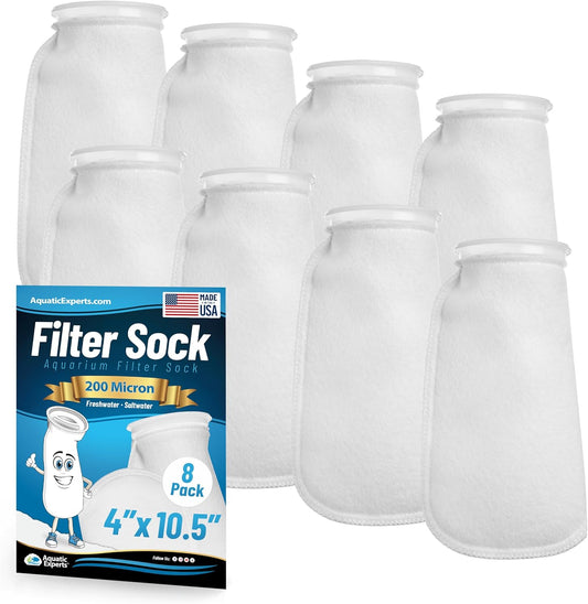 4 Inch Ring Filter Socks 200 Micron, Filter Socks for Saltwater Aquarium, Sump Filter Sock, Felt Aquarium Socks, Reef Filter Sock (8 Pack, 4" X 10.5)