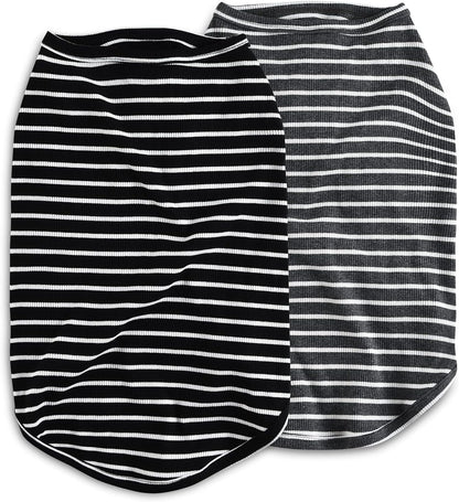 Dog Shirt Vest Lightweight Stretchy Dog T-Shirt Soft Cool Shirts Sleeveless Stripe Vests Breathable Clothes for Puppy Kitty Cats Small Medium Large Dogs 2 Pack Black + Grey [Xl/Extra Large]