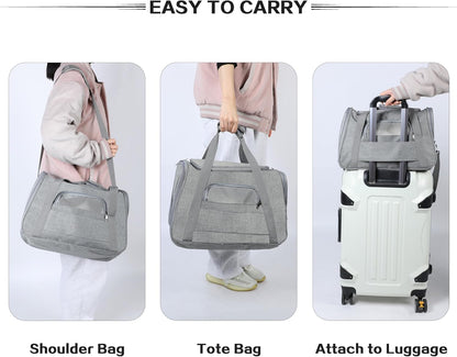 Pet Travel Carrier Soft Sided Portable Bag for Cats, Small Dogs, Kittens or Puppies, Collapsible, Durable, Airline Approved, Travel Friendly (Grey, 17.0" L X 10.0" W X 11.0" H) (Grey)