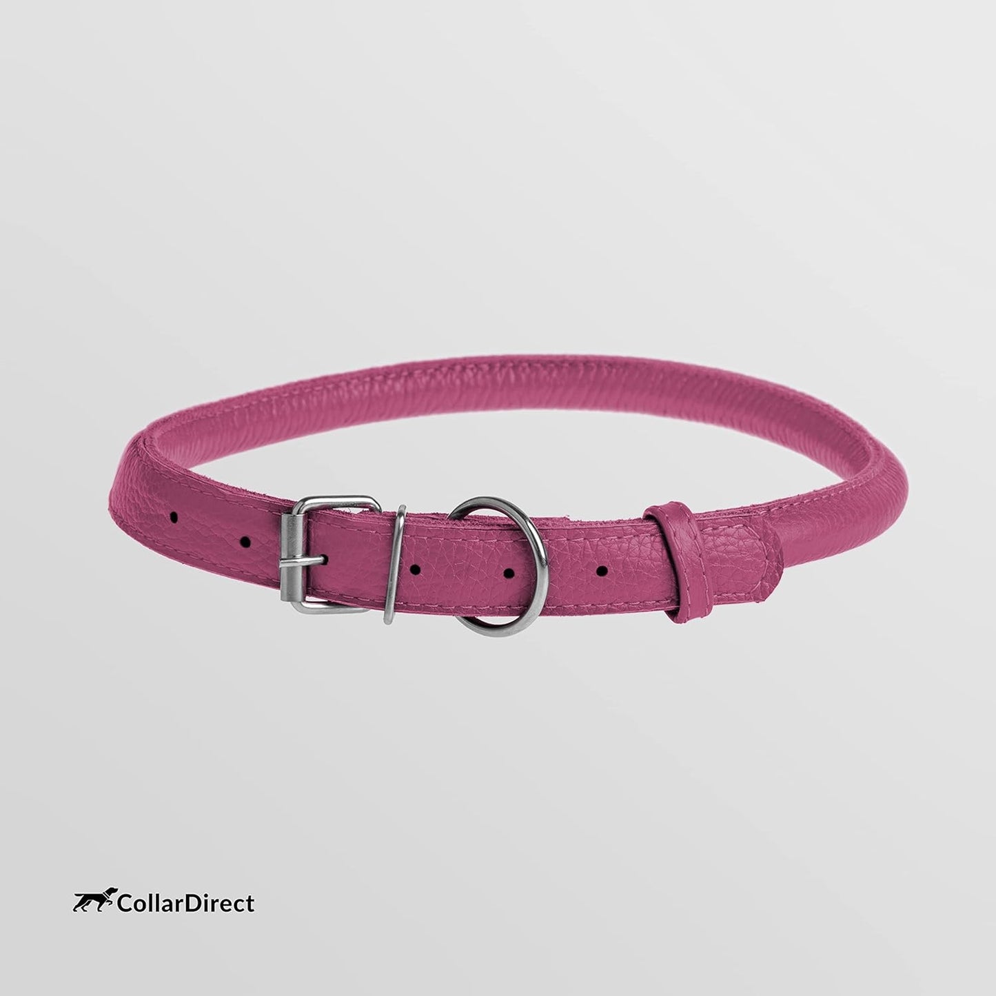 Rolled Leather Dog Collar, Soft Padded round Puppy Collar, Handmade Genuine Leather Collar Dog Small Large Cat Collars 13 Colors (13-16 Inch, Pink Textured)