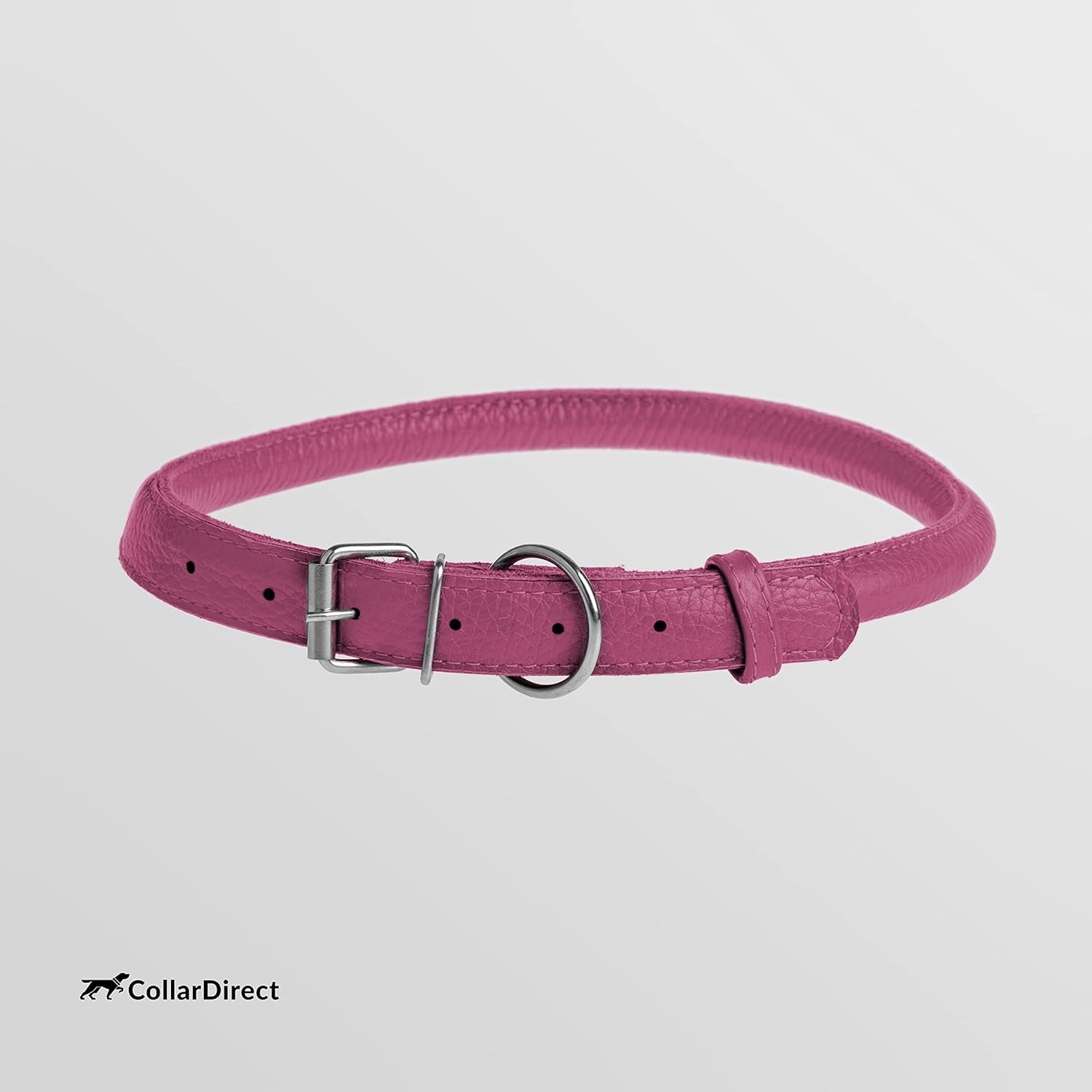 Rolled Leather Dog Collar, Soft Padded round Puppy Collar, Handmade Genuine Leather Collar Dog Small Large Cat Collars 13 Colors (13-16 Inch, Pink Textured)