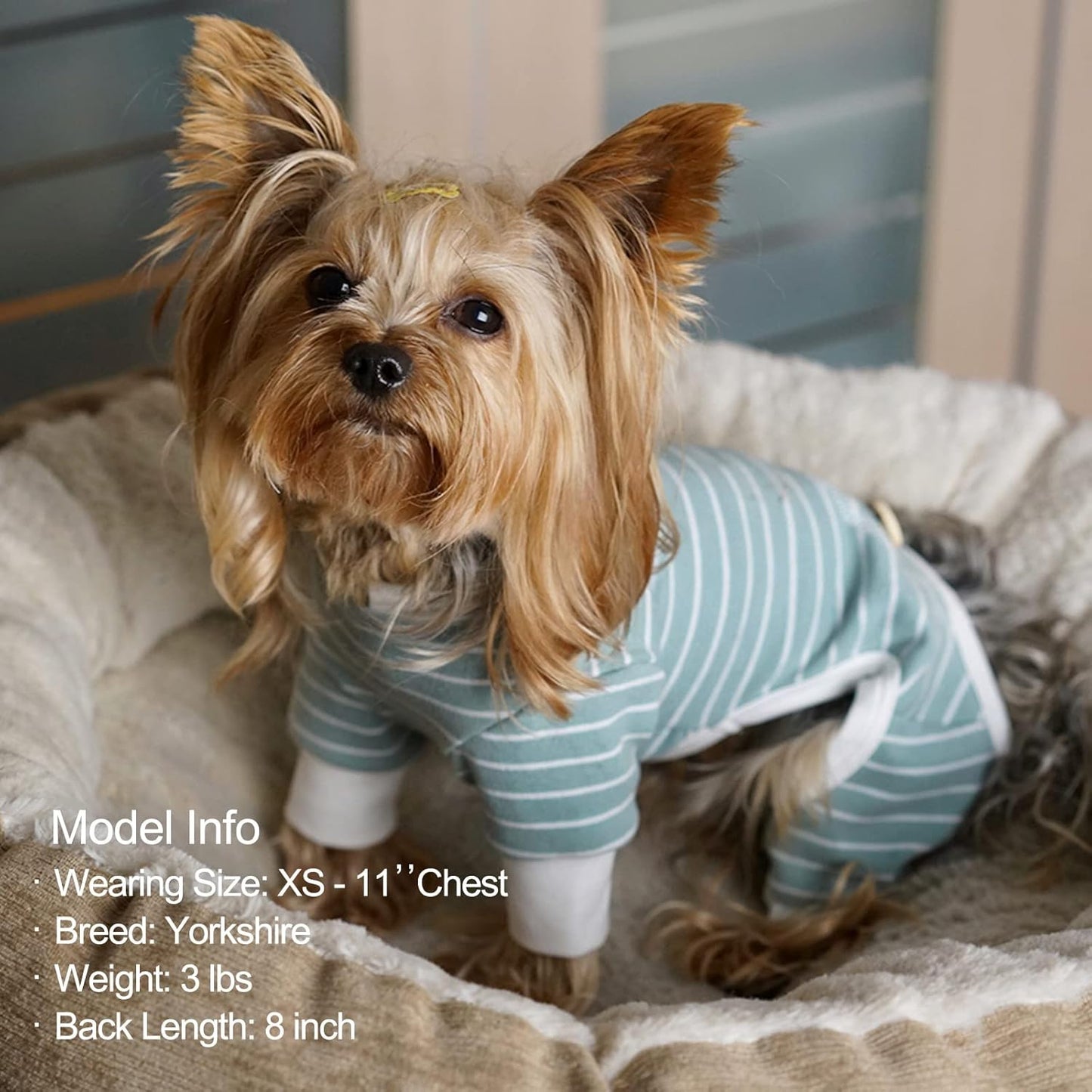 Dog Pajamas Stretchable 4 Legs Doggie Jammies Striped Dog PJS Jumpsuit Lightweight Onesie Puppy Pajamas Soft Breathable Cozy Pet Outfit PJS Comfortable Sleepwear, Green Striped, X-Small