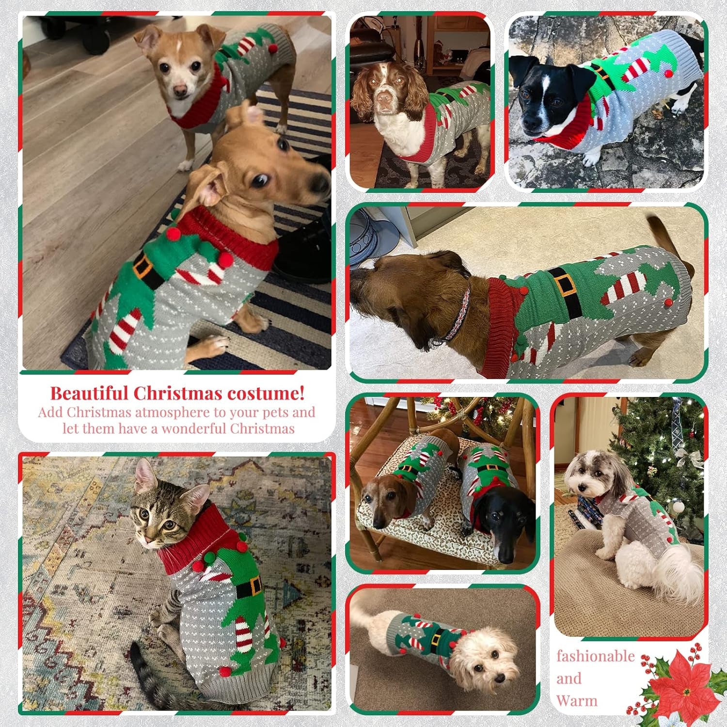 Dog Christmas Sweater Cute Funny Clown Cat Ugly Xmas Outfit Holiday Puppy Costumes Fall Winter Pet Knitted Sweaters Clothes for Small Medium Large Dogs Cats(Xs,Green)
