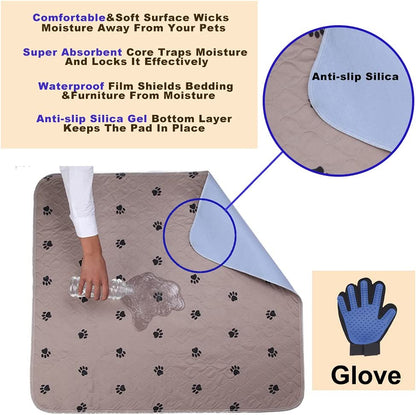 Washable Dog Pee Pads with Puppy Grooming Gloves,Puppy Pads,Reusable Pet Training Pads,Waterproof Pet Pads for Dog Bed Mat,Super Absorbing Whelping Pads