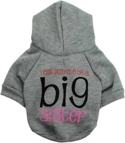 A Pet Small Dog Big Sister Print Hoodie for Cute Dogs Sweatshirt Puppy Winter Costume Hoodies