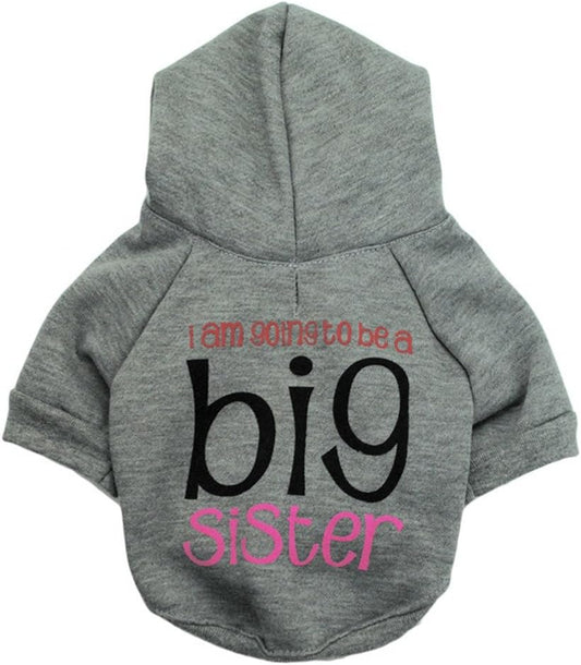 A Pet Small Dog Big Sister Print Hoodie for Cute Dogs Sweatshirt Puppy Winter Costume Hoodies