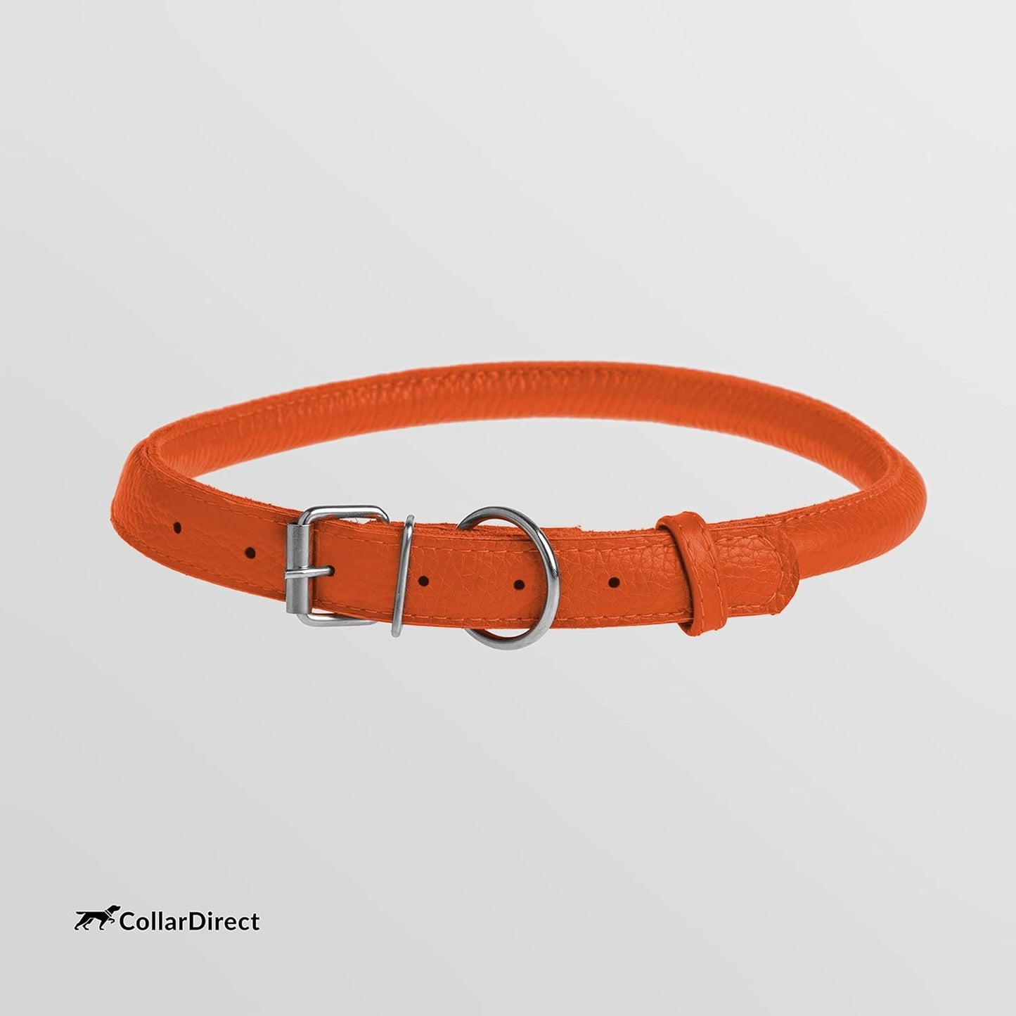 Rolled Leather Dog Collar, Soft Padded round Puppy Collar, Handmade Genuine Leather Collar Dog Small Large Cat Collars 13 Colors (8-11 Inch, Orange Textured)