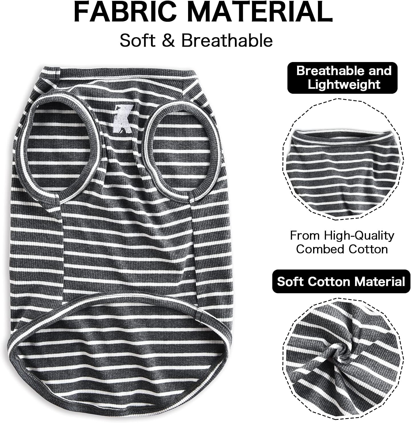 Dog Shirt Vest Lightweight Stretchy Dog T-Shirt Soft Cool Shirts Sleeveless Stripe Vests Breathable Clothes for Puppy Kitty Cats Small Medium Large Dogs 2 Pack Black + Grey [Xl/Extra Large]