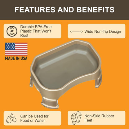 Large Water Bowl for Dogs, Raised Outdoor Dog Water Bowl (1.25 Gallon XL Capacity), Big Trough Style Food Dish for Indoors or Outside, No Spill Large Dog Bowls, Champagne