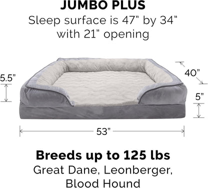 Cooling Gel Dog Bed for Large Dogs W/ Removable Bolsters & Washable Cover, for Dogs up to 125 Lbs - Plush & Velvet Waves Perfect Comfort Sofa - Granite Gray, Jumbo Plus/Xxl