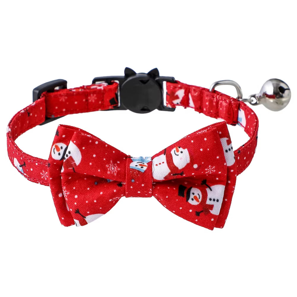 Christmas Cat Collar Breakaway with Bell Bow Tie 1 Pack Nylon Adjustable Kitten Collars Holiday Outfit Dressing up Necklace