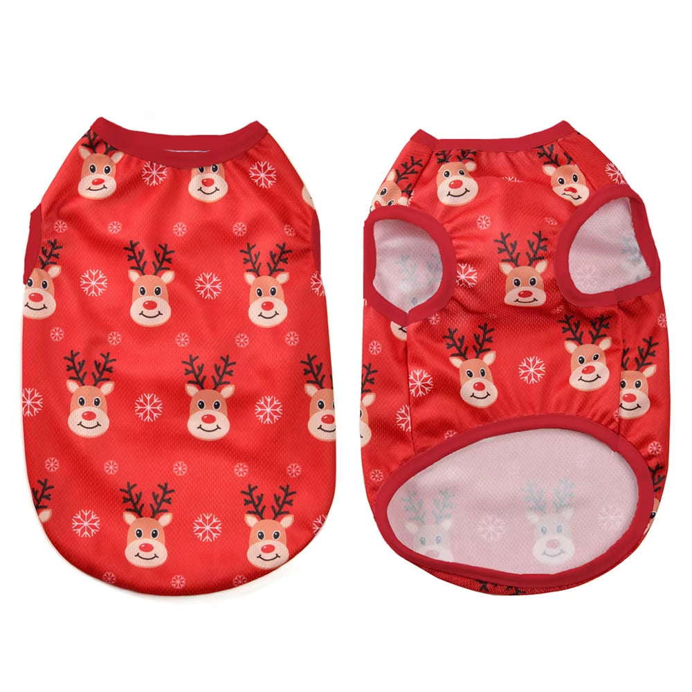 Christmas Dog Clothes for Small Medium Dogs Cats Xmas Deer Snowman Print Puppy T-Shirt Pug Vest Coat Chihuahua Pug Pet Costumes