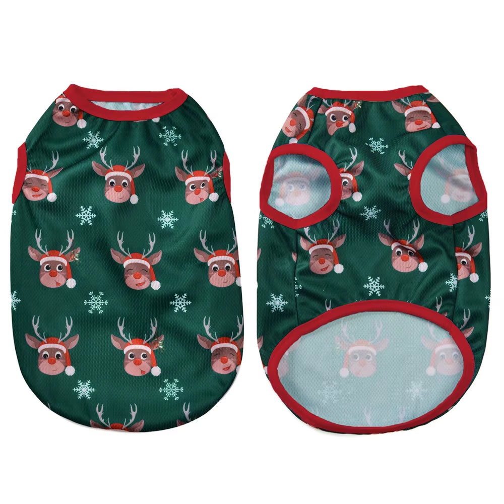 Christmas Dog Clothes for Small Medium Dogs Cats Xmas Deer Snowman Print Puppy T-Shirt Pug Vest Coat Chihuahua Pug Pet Costumes