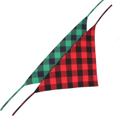 2Pcs Dog Bandana Christmas Pet Triangle Scarf Plaid Accessories Bibs for Dog Cat
