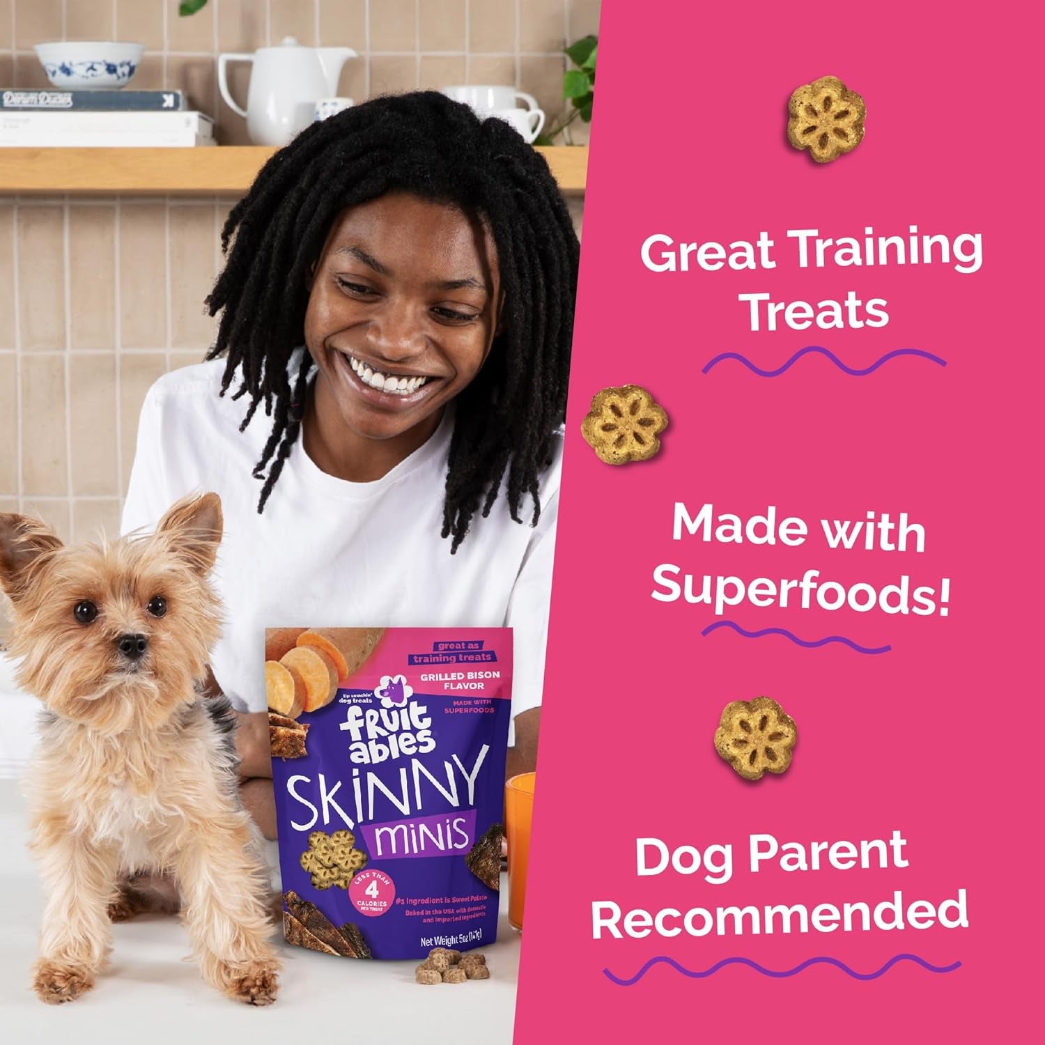 Skinny Mini Dog Treats, Healthy Sweet Potato Treat for Dogs, Low Calorie & Delicious, Puppy Training, No Wheat, Corn or Soy, Made in the USA, Grilled Bison Flavor, 12Oz
