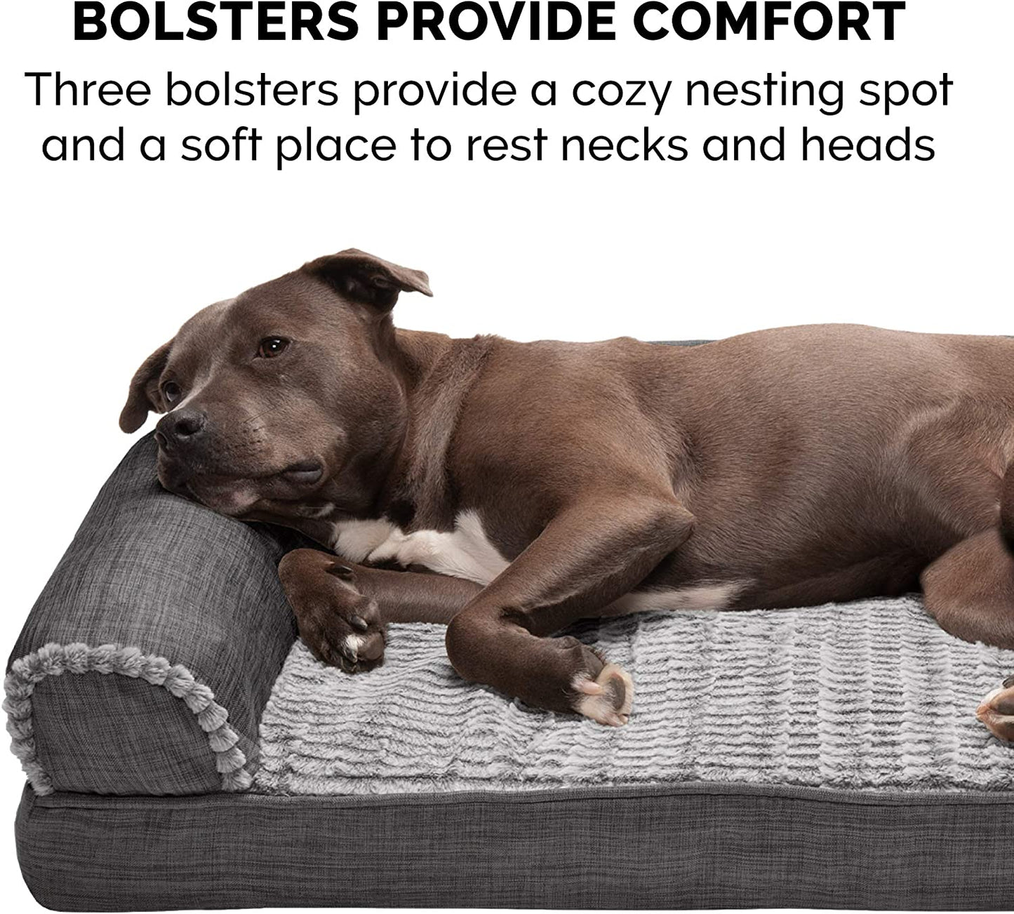Cooling Gel Dog Bed for Large/Medium Dogs W/ Removable Bolsters & Washable Cover, for Dogs up to 55 Lbs - Luxe Faux Fur & Performance Linen Sofa - Charcoal, Large