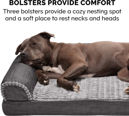 Cooling Gel Dog Bed for Large/Medium Dogs W/ Removable Bolsters & Washable Cover, for Dogs up to 55 Lbs - Luxe Faux Fur & Performance Linen Sofa - Charcoal, Large