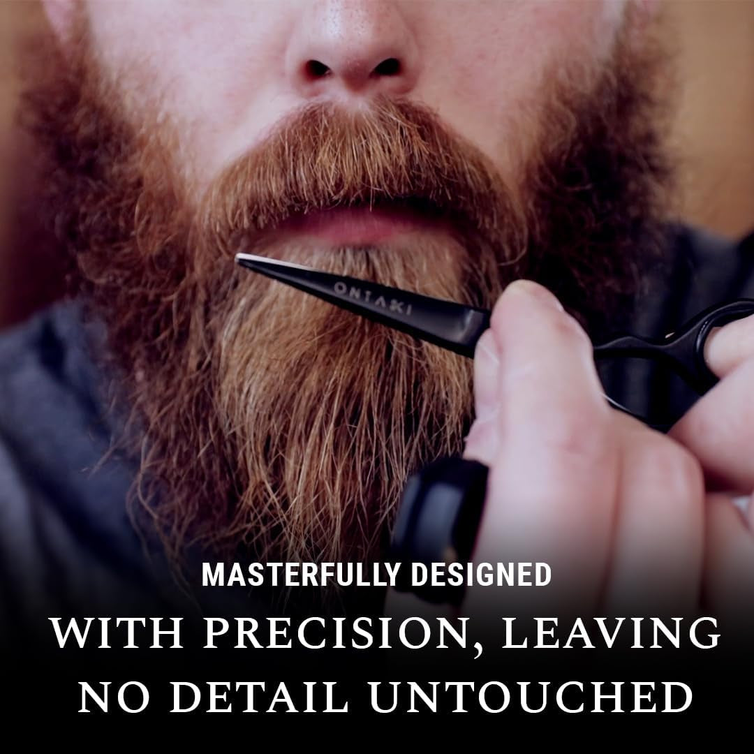 Premium Hand Forged Japanese Steel Hair Beard Mustache Scissors Cut Trim Groom Facial Hair Bangs (Black - 5.5")