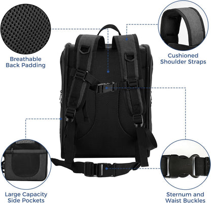 Dog & Cat Carrier Backpack for 4-18Lb Pets - Ventilated Safe Design with Padded Back Support, Breathable Mesh Pet Backpack for Hiking, Travel, Outdoor (Black)