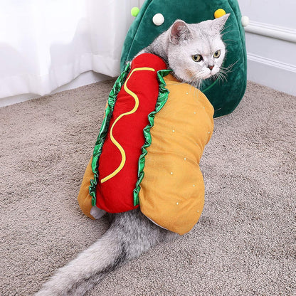 Funny Hot Dog Design Pet Costumes - Halloween Pet Apparel Warm Hoodie for Dogs and Cats, Pet Cosplay Outfit Uniform for Medium and Small Dogs
