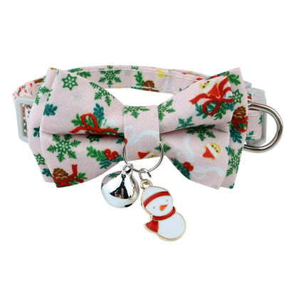 Christmas Cat Collar Breakaway with Bell Bow Tie 1 Pack Nylon Adjustable Kitten Collars Holiday Outfit Dressing up Necklace