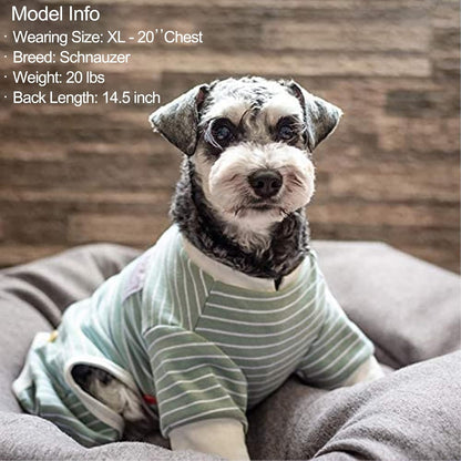Dog Pajamas Stretchable 4 Legs Doggie Jammies Striped Dog PJS Jumpsuit Lightweight Onesie Puppy Pajamas Soft Breathable Cozy Pet Outfit PJS Comfortable Sleepwear, Green Striped, X-Small