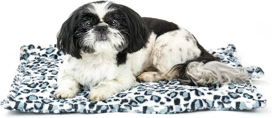Thermanap Self-Warming Cat Bed for Indoor Cats & Small Dogs, Washable & Reflects Body Heat - Quilted Faux Fur Reflective Bed Mat - Snow Leopard, Small